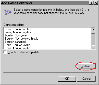 MS Windows Add Game Controller Dialog Box