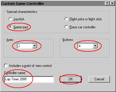MS Windows Custom Game Controller Dialog Box